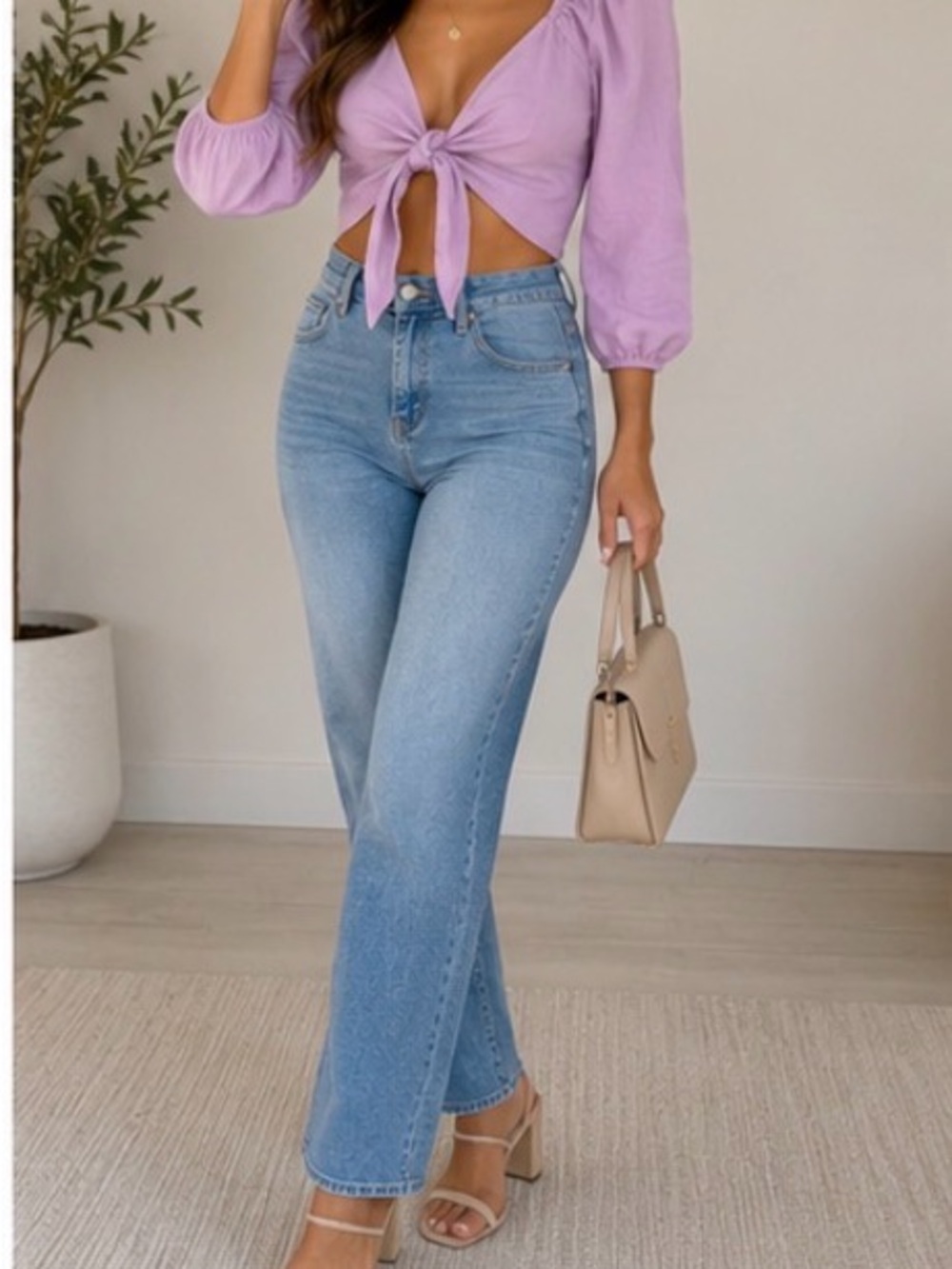 Express Lilac Tie Front Crop Top – Size Small - Picture 2 of 6